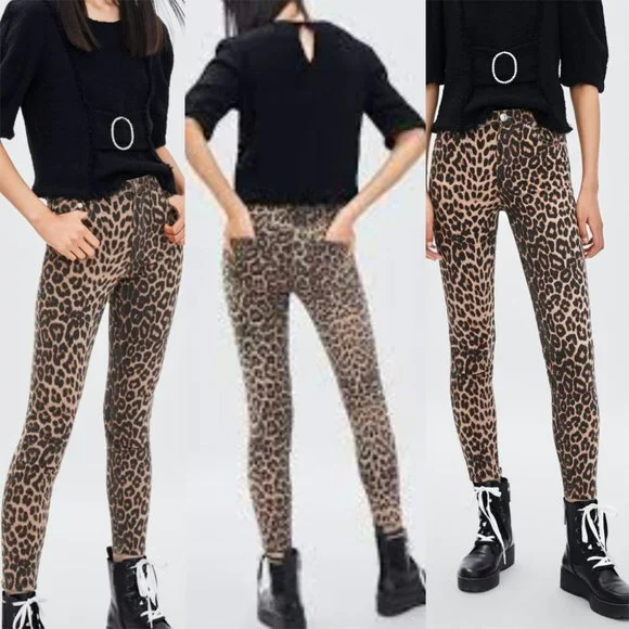 🌞NWT ZARA Leopard Print Hi-Rise Skinny Jeans Animal print-0327 / 221 / 051 - Picture 1 of 12